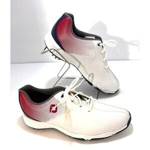 FootJoy DNA Helix Womens 6M Golf Shoes White With Red & Navy Accent Spiked Sole